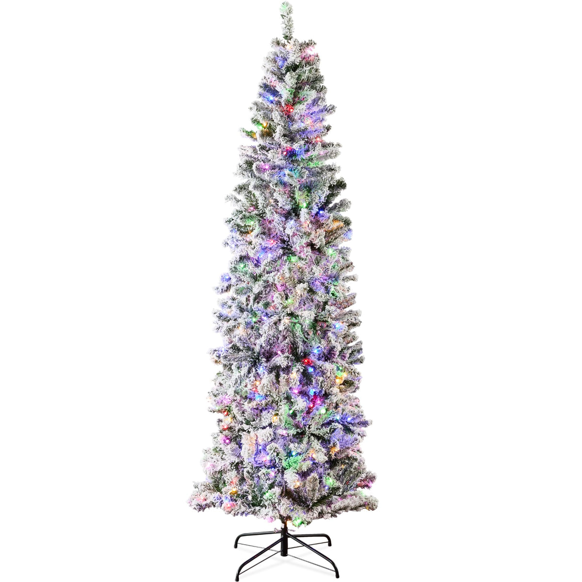 Best Choice Products 6ft Flocked Pencil Christmas Tree w/Twinkling LEDs, Pre-Lit Slim Artificial Holiday Decoration, Lighted Skinny w/Base, 250 Lights, 502 Tips, Warm White Lights