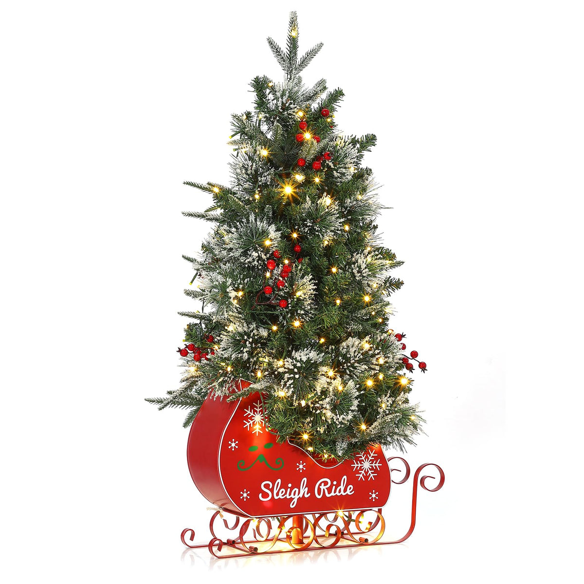Garvee 3FT Christmas Tree, Pre-Lit Artificial Christmas Trees with Lights, Small Xmas Trees with Sleigh Base & 78 Warm White Lights, Christmas Decoration for Home, Office,1 PCS