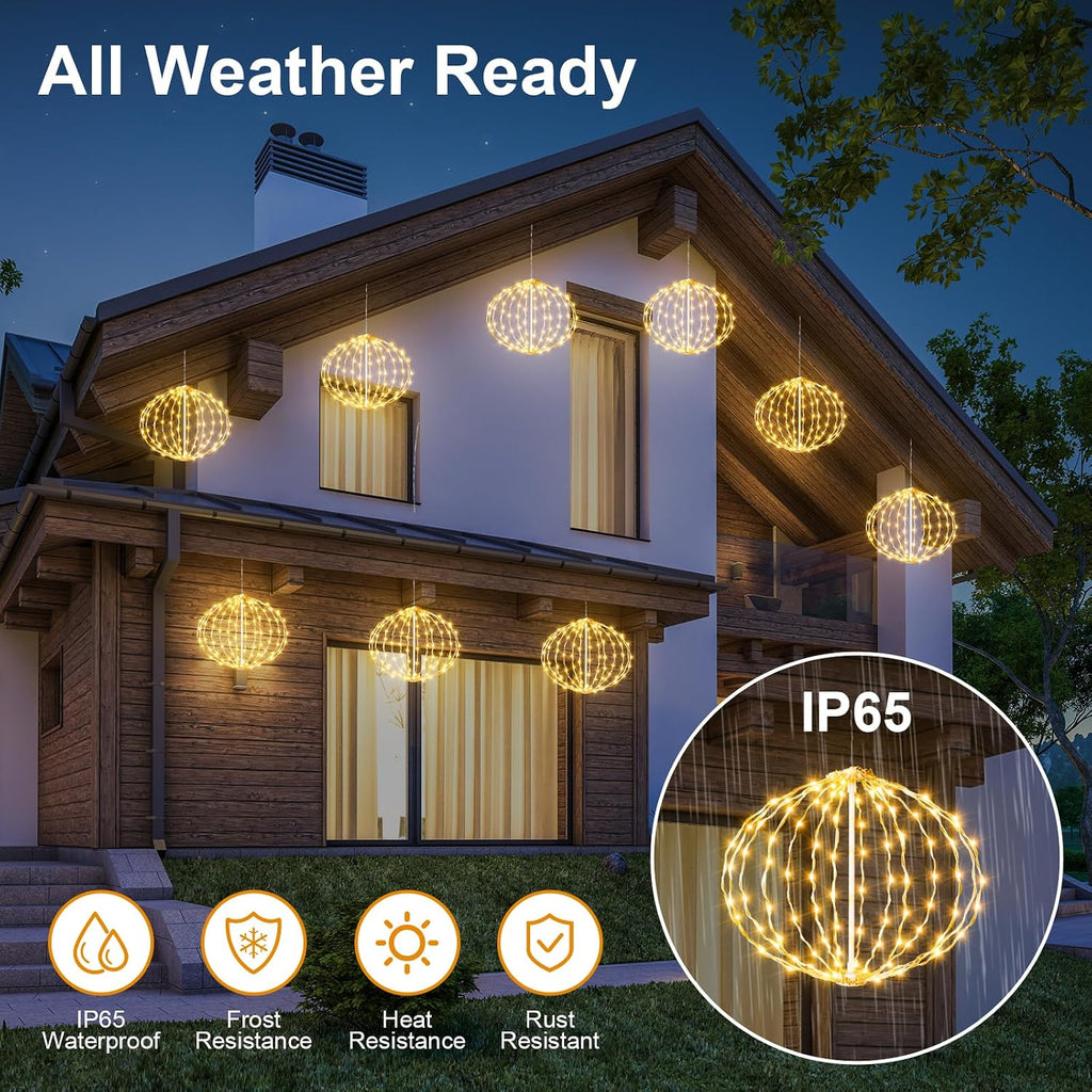 Outdoor Ball String Lights, Hanging Tree Garden Lights - 2 Pack 11.8" Sphere Light with Plug for Party Wedding Yard Garden Porch Patio Decoration(Warm White)