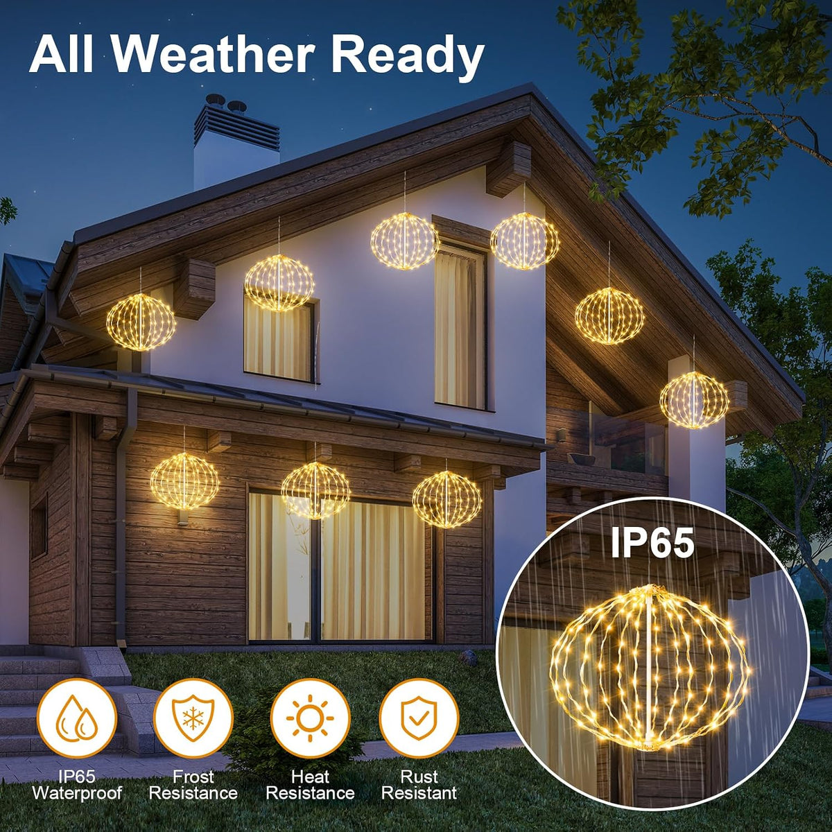 Outdoor Ball String Lights, Hanging Tree Garden Lights - 2 Pack 11.8" Sphere Light with Plug for Party Wedding Yard Garden Porch Patio Decoration(Warm White)