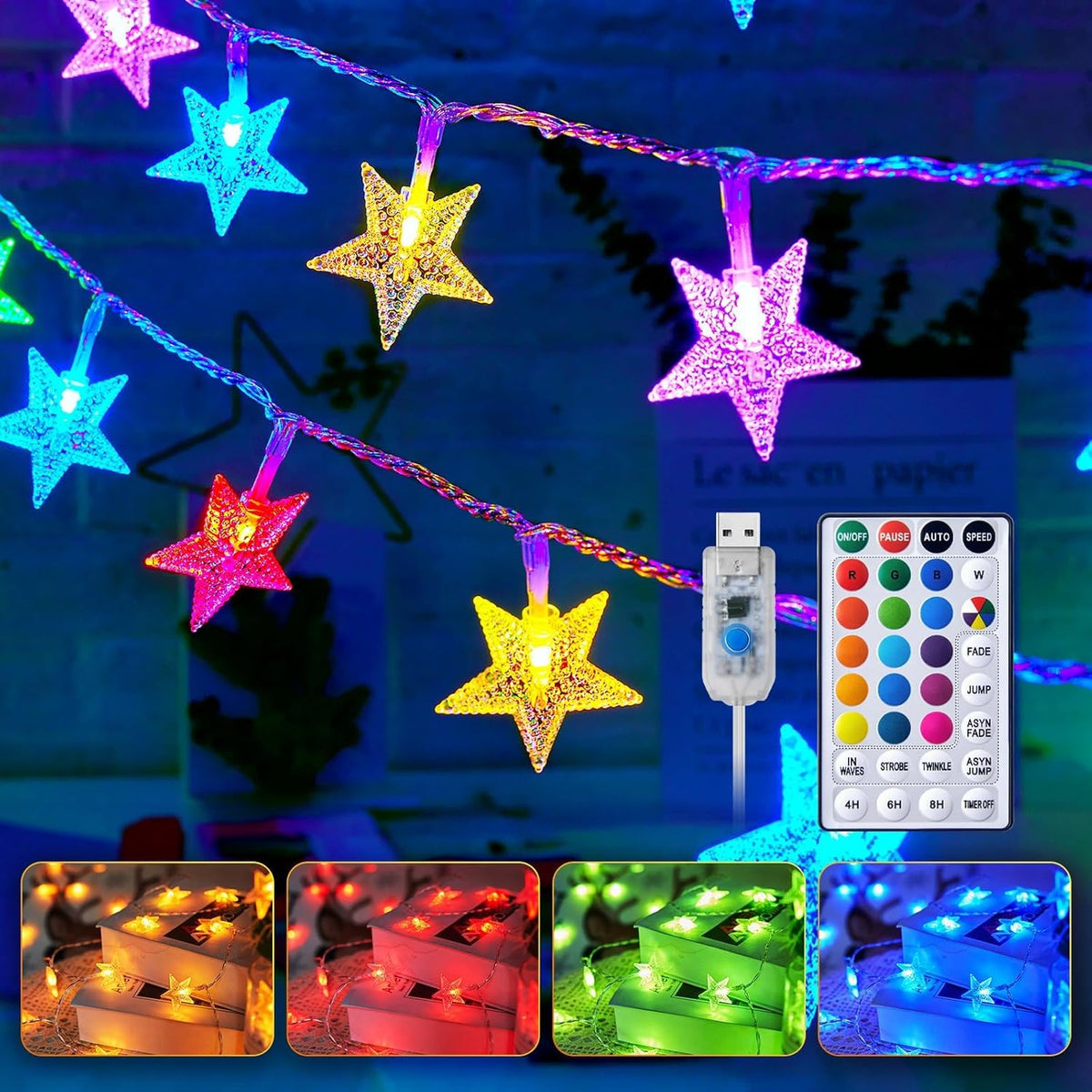 Minetom 23ft Star String Lights for Bedroom, 50LED USB Fairy Lights Indoor
