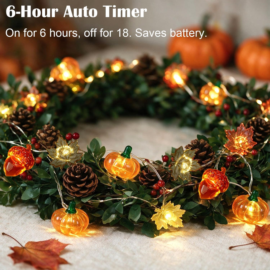 BOHON Thanksgiving Decoration 30 LEDs Acorn 3D Pumpkin Leaf String Lights
