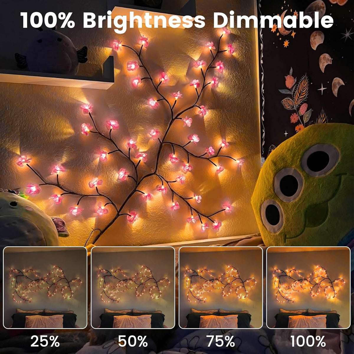 Cherry Blossom Lights with Bendable Tree Branches for Bedroom Wall Decor