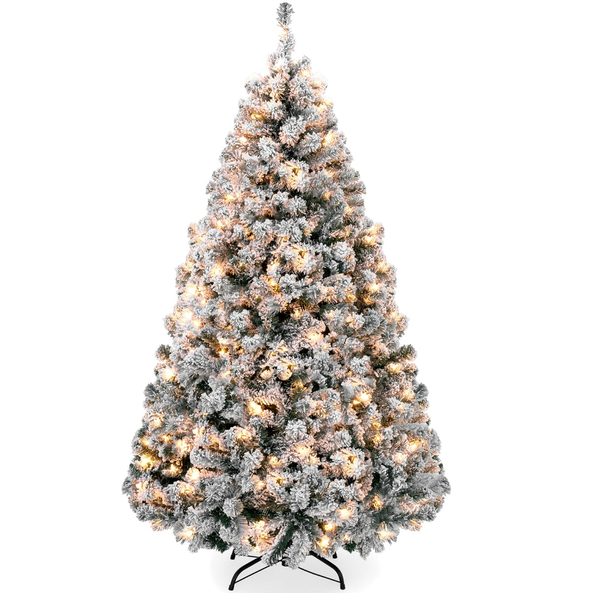 Best Choice Products 6ft Pre-Lit Artificial Christmas Tree Twinkling LEDs, Snow Flocked Design Pine Tree, Full Appearance Lighted Snowy w/Easy Assembly, 250 Lights, 928 Tips Metal Stand