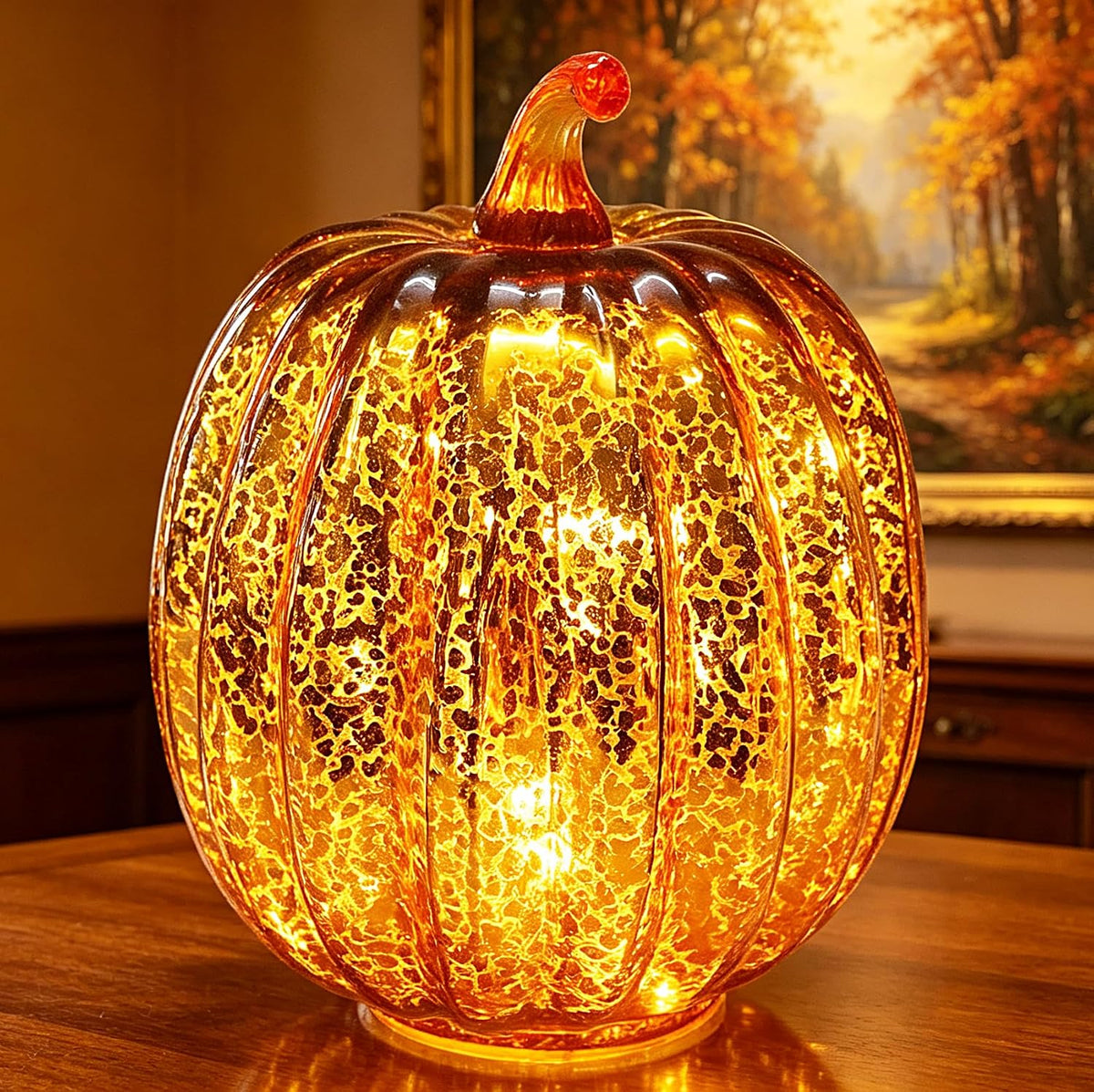Fall Decorations for Home,Mercury Glass Pumpkin Lights with Timer(Gold)