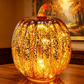 Fall Decorations for Home,Mercury Glass Pumpkin Lights with Timer(Gold)