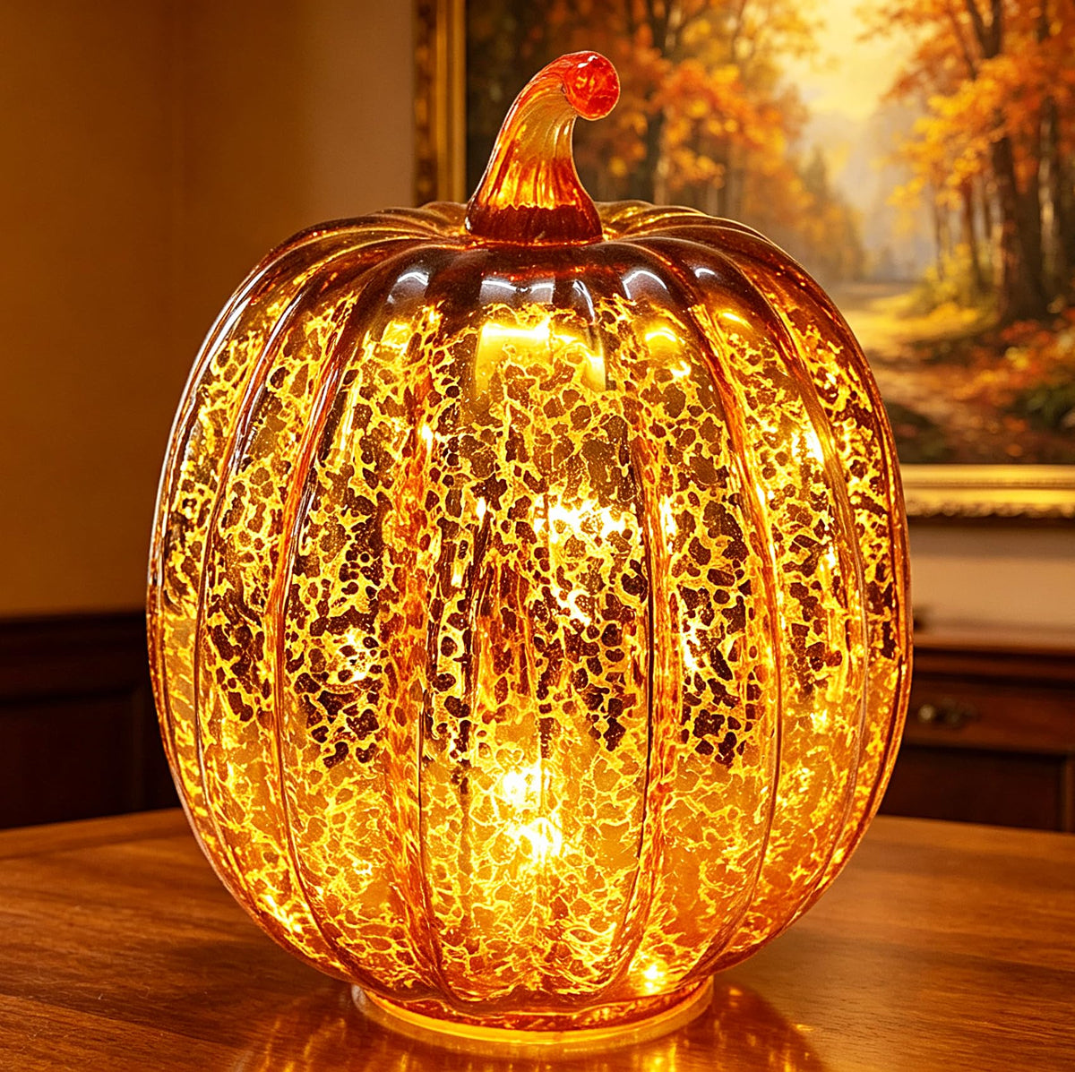 Fall Decorations for Home,Mercury Glass Pumpkin Lights with Timer(Gold)