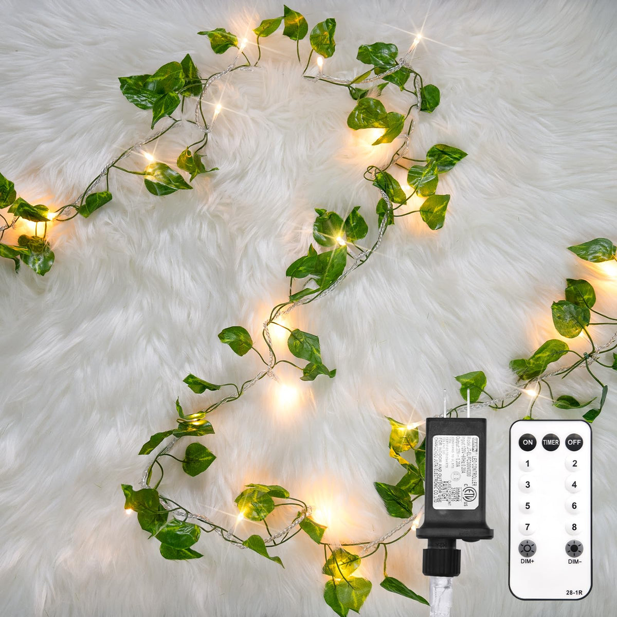 suddus 60LED Garland with White Camellia Lights Battery Operated Clear Wire
