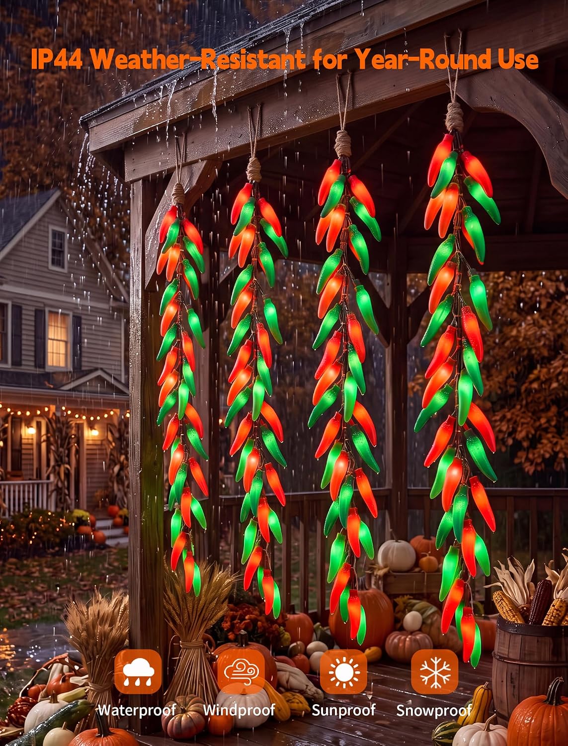 Christmas Chili Pepper Lights, 35 Plug-In Red/Green Pepper Hanging Lights