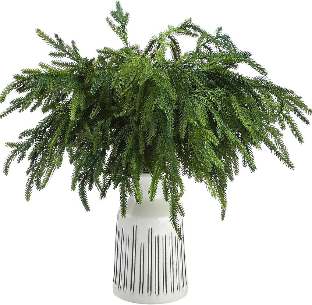 Jutom 12 Pcs Artificial Christmas Norfolk Pine Branches Stems, 18 Inches