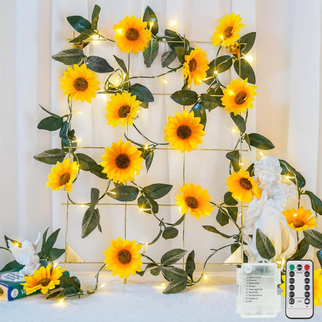 suddus 60LED Garland with White Camellia Lights Battery Operated Clear Wire