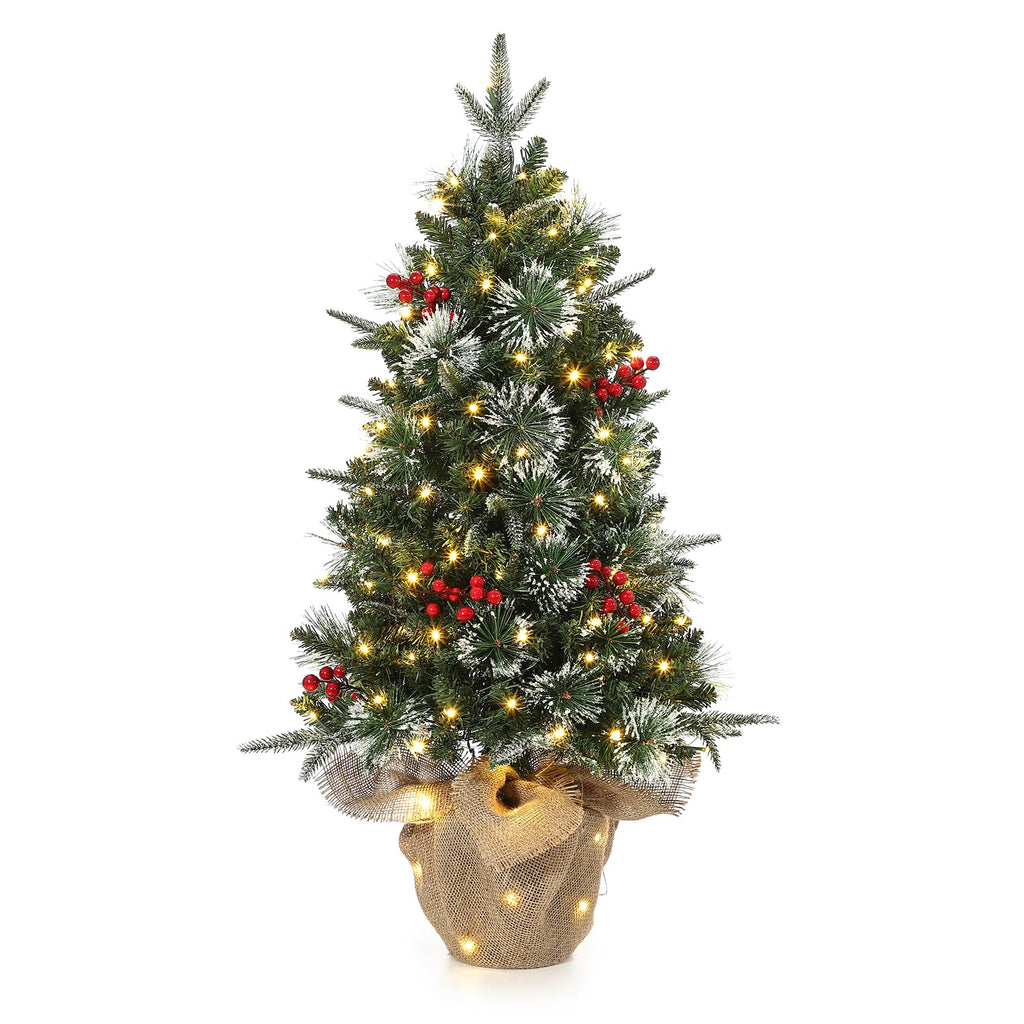 GarveeHome 3 ft Christmas Tree with 78 Lights, Pre-Lit Artificial Desktop Xmas Tree with 8 Mode Includes Red Berries & Sleigh Base,Christmas Decoration for Home, Office,1 PCS