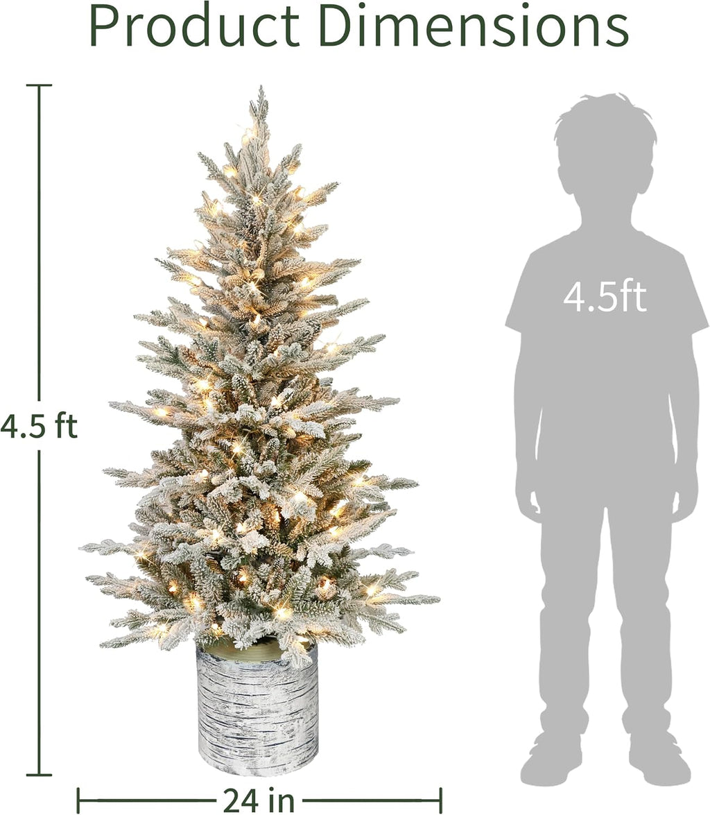 Puleo International 4.5ft Pre-Lit Potted Flocked Arctic Fir Christmas Tree