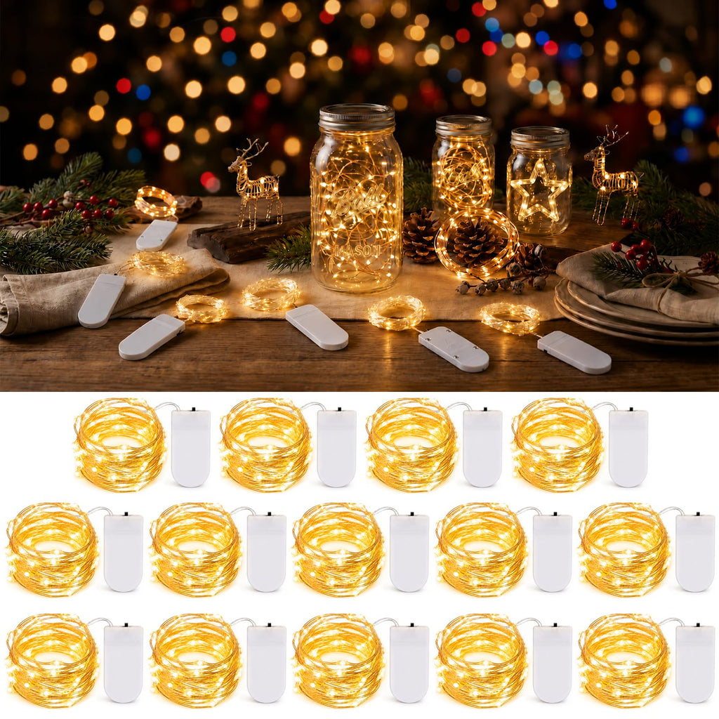 20 Pack LED Fairy Lights Battery Operated,3 Features Blinking Slowly Blinking & just on 7FT 20 LED Waterproof Mini Twinkle String Lights for Wedding Mason Jars Party Christmas Decorations(Warm White)