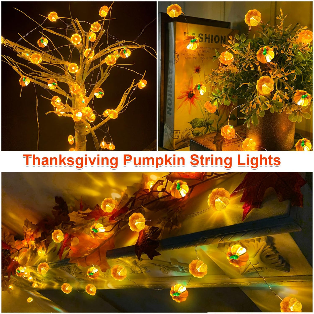 TURNMEON Fall Decor 2 Pack 3D Halloween Pumpkin Lights Total 13FT 40LED