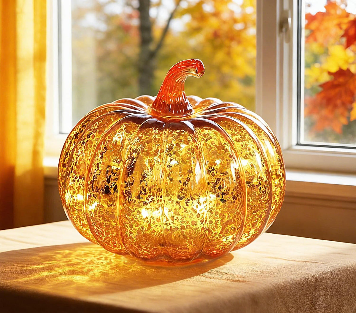Fall Decorations for Home,Mercury Glass Pumpkin Lights with Timer(Gold)