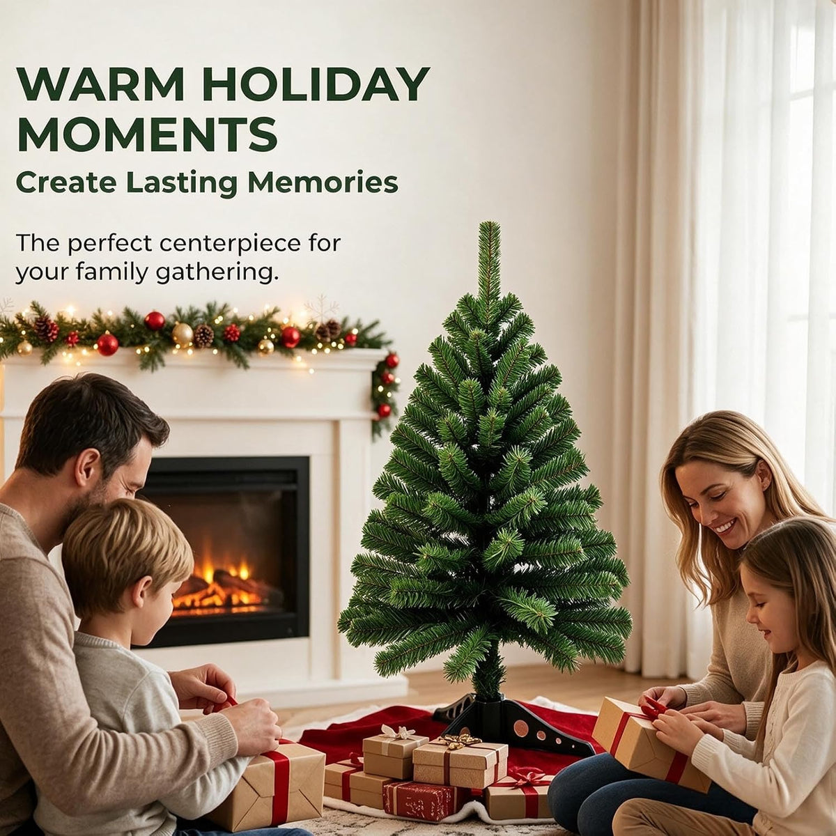 3FT Small Christmas Tree – Premium Mini Xmas Artificial Trees for Home, Tabletop, Office, Apartment, Indoor Holiday Decorations, Easy-Assembly Metal Hinges & Foldable Base (Dark Green)