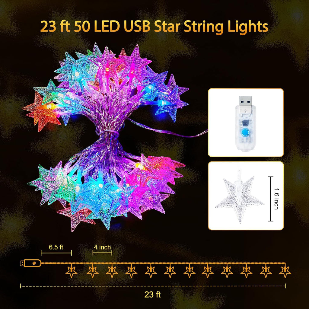 Minetom 23ft Star String Lights for Bedroom, 50LED USB Fairy Lights Indoor