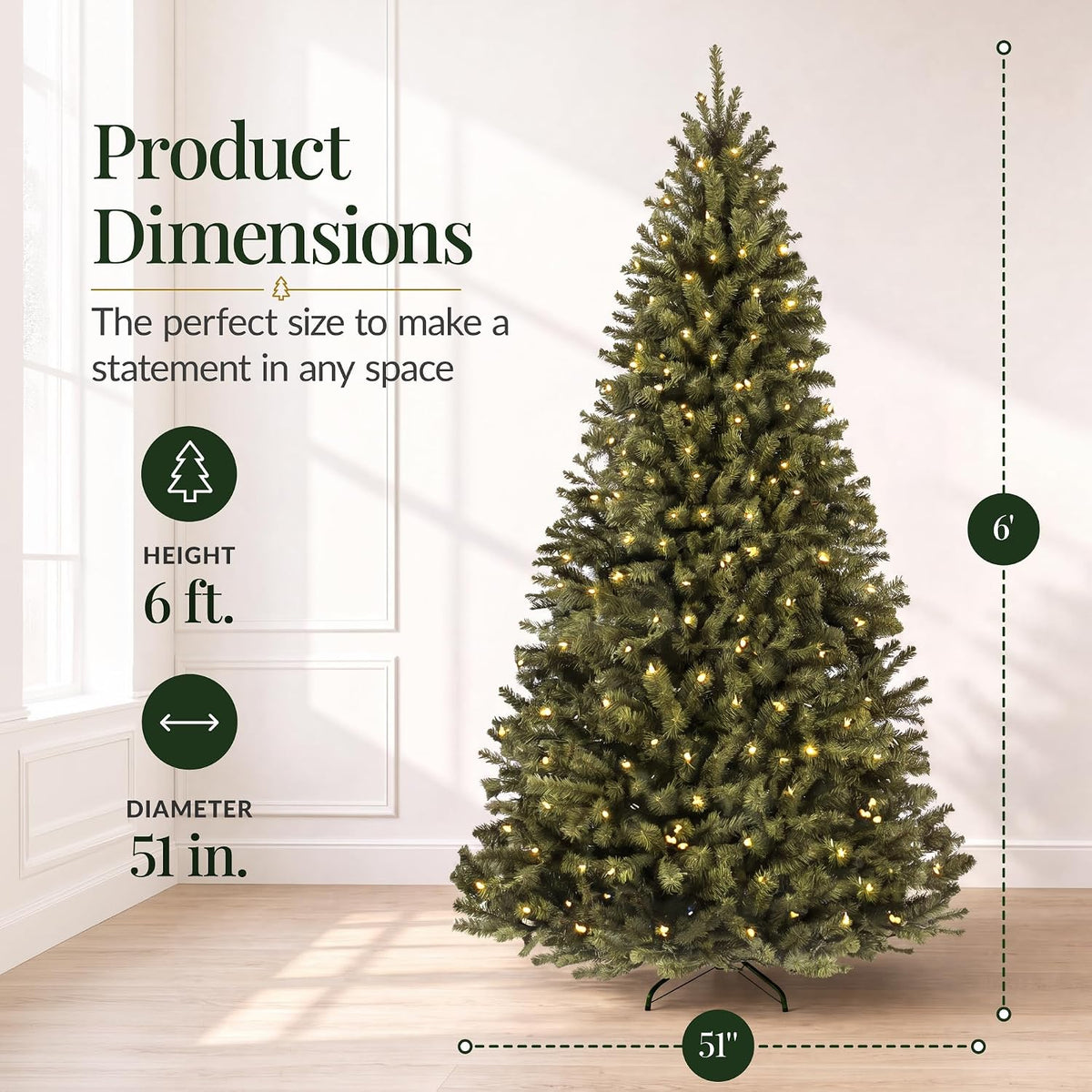 Best Choice Products 6ft Artificial Christmas Tree with LED Twinkling Lights, Pre-Lit Spruce Realistic Holiday Xmas Décor, 250 Lights, 798 Tips