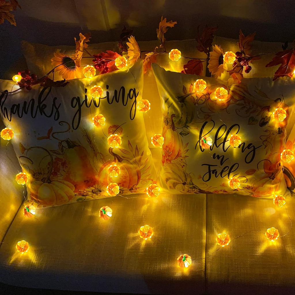 TURNMEON Fall Decor 2 Pack 3D Halloween Pumpkin Lights Total 13FT 40LED