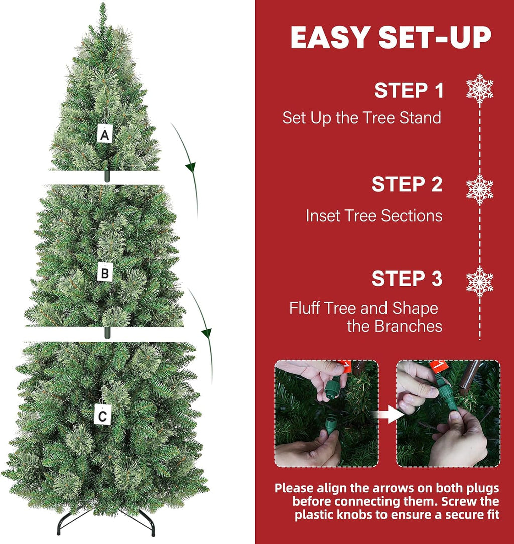 Hykolity 7.5 ft Slim Prelit Christmas Tree with Pine Needle