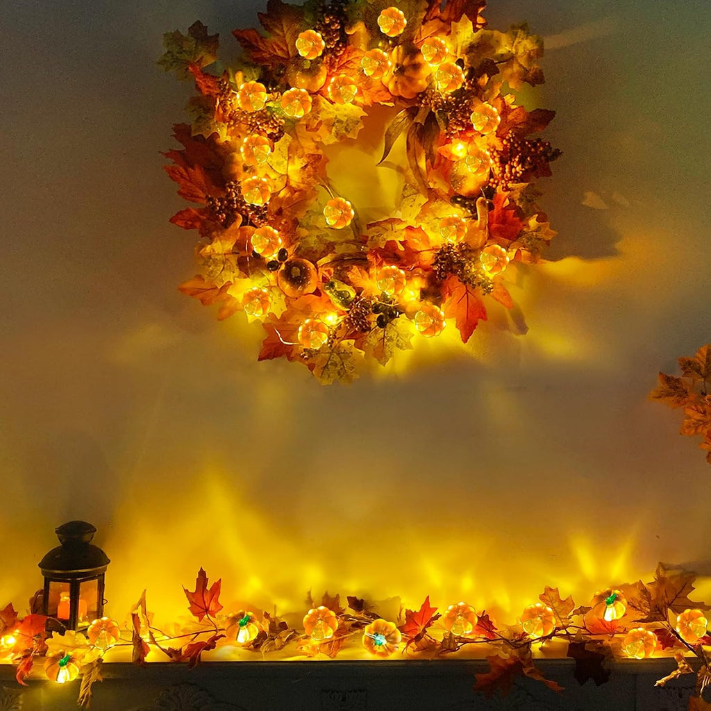 TURNMEON Fall Decor 2 Pack 3D Halloween Pumpkin Lights Total 13FT 40LED