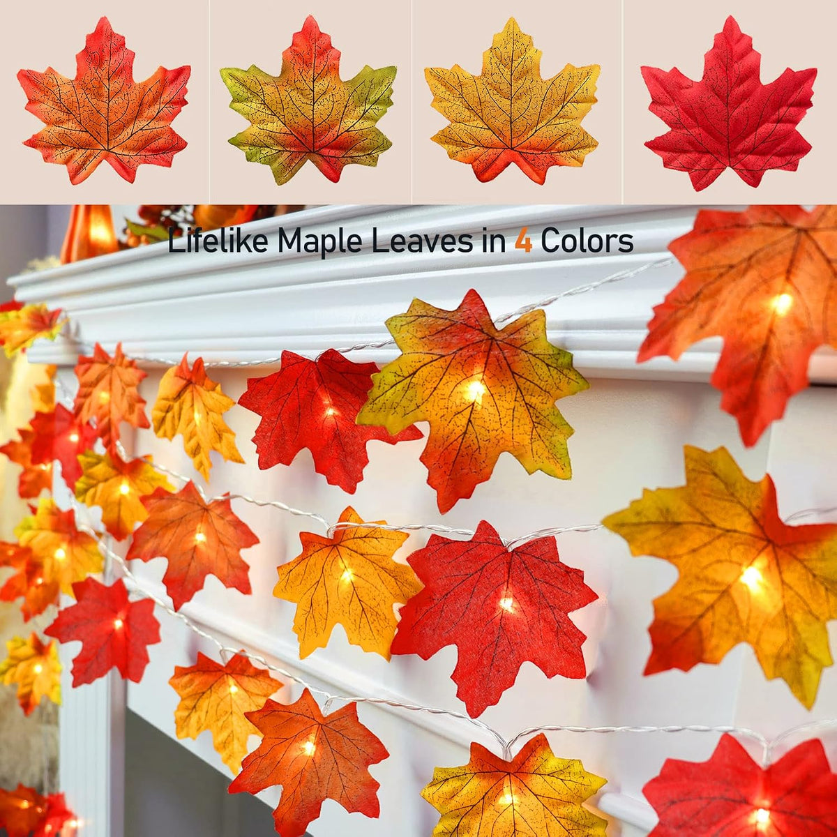 Runleo 2 Pack Fall Decorations for Home Maple Leaf Lights Total 20ft 40 LED