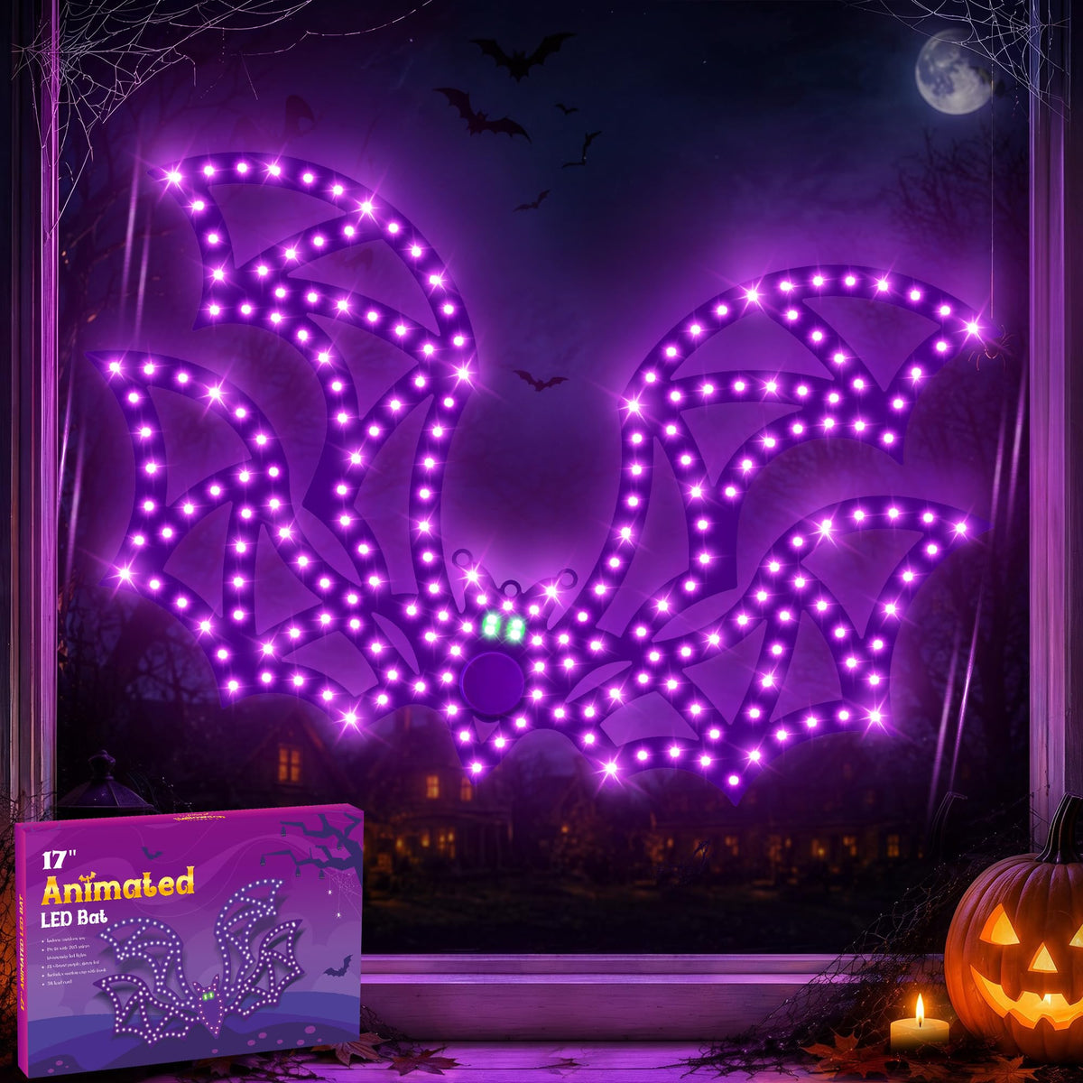 3 Pack 10" Halloween Classics Twinkling LED Ghosts, Hi-Vibrant Aluminum Frame Ghost Window Silhouette Lights, Cool White LED Lights, Holiday Indoor Outdoor Decoration