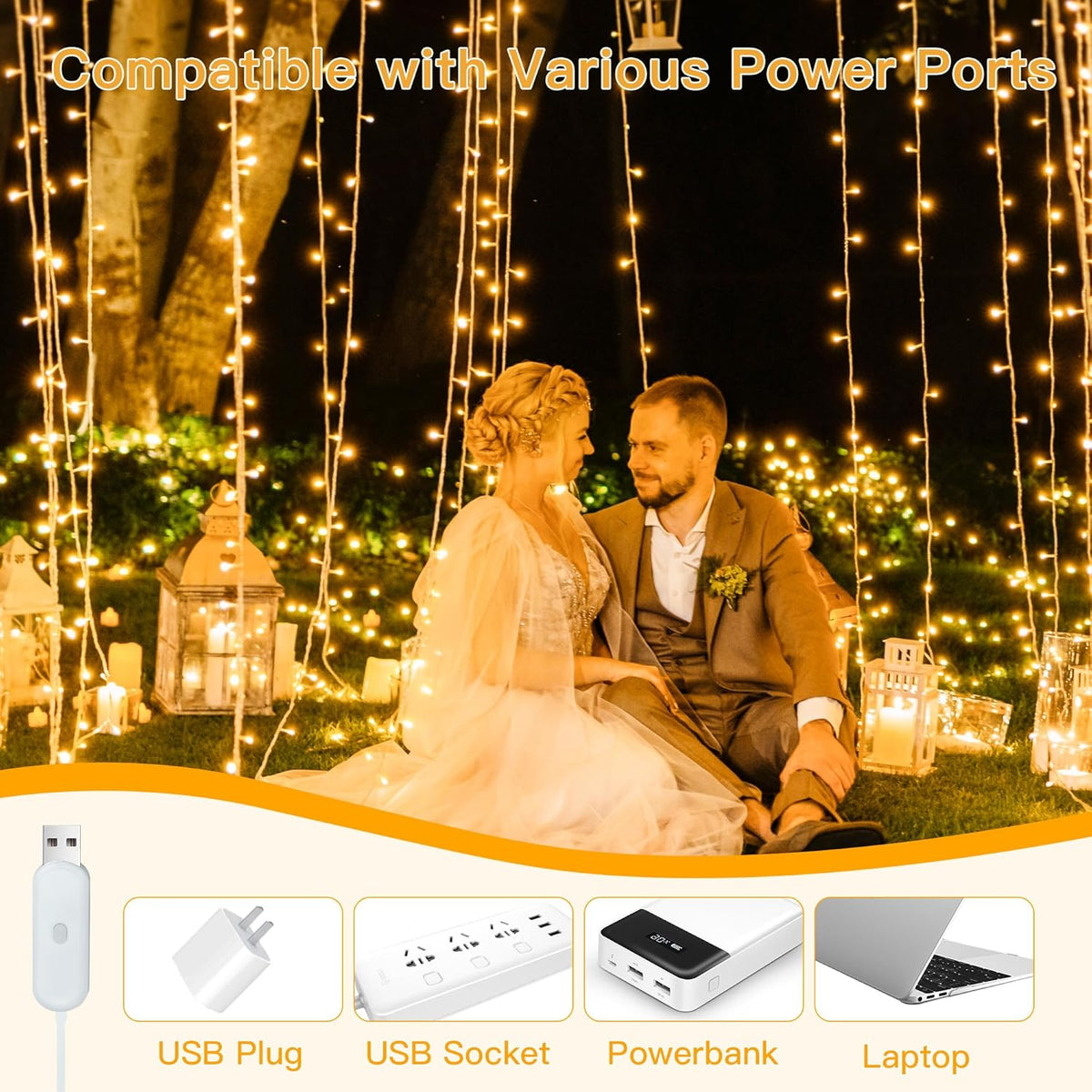 Ollny Curtain Lights 6.6x6.6ft, 200LED String Lights with Remote Warm White