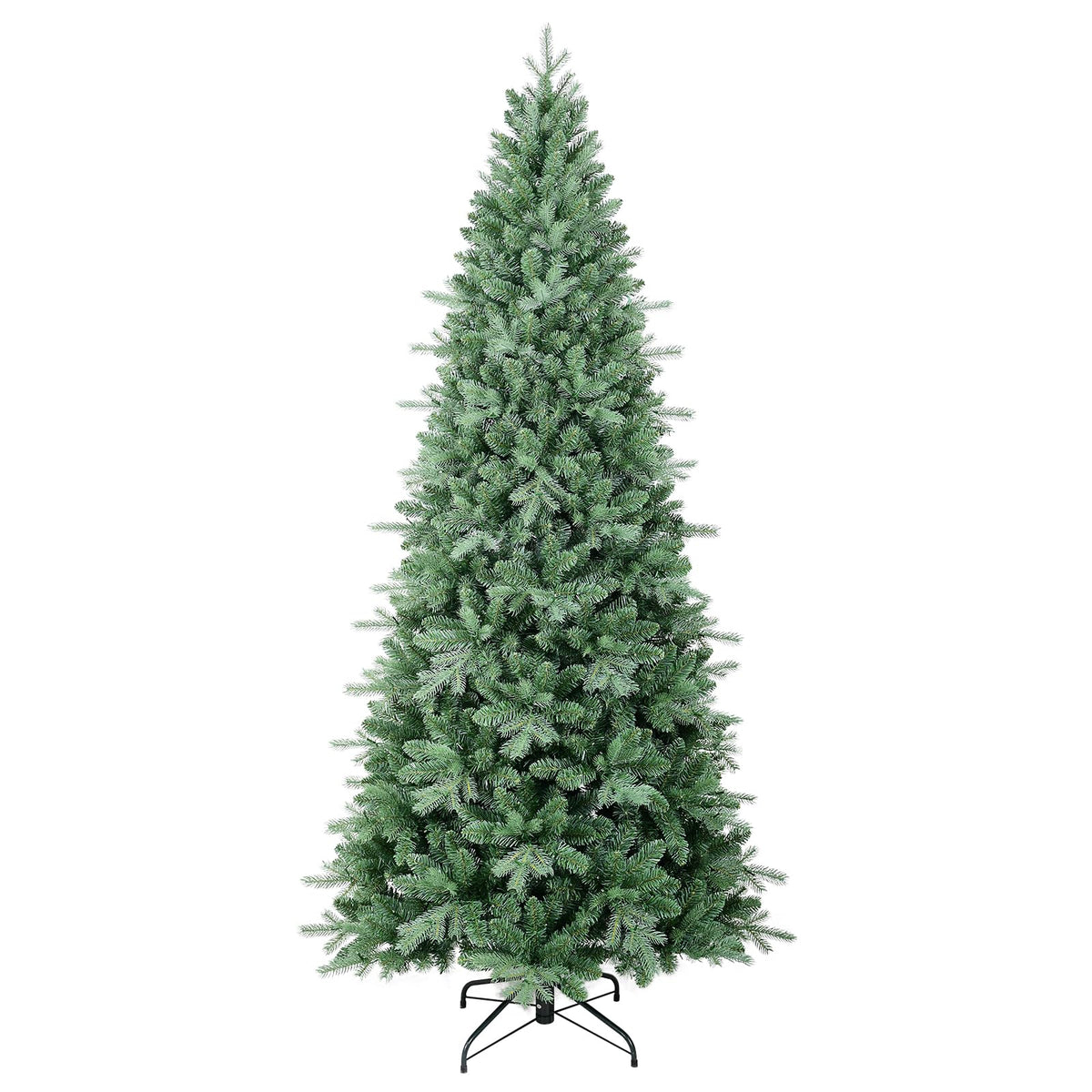 6 FT Prelit Artificial Skinny Christmas Tree,Blue Spruce Slim Pencil Xmas Tree with 1205 PE&PVC Mixed Branch Tips and 300 UL Listed Clear Lights,Hinged Pine Tree with Metal Stand for Home Office Décor