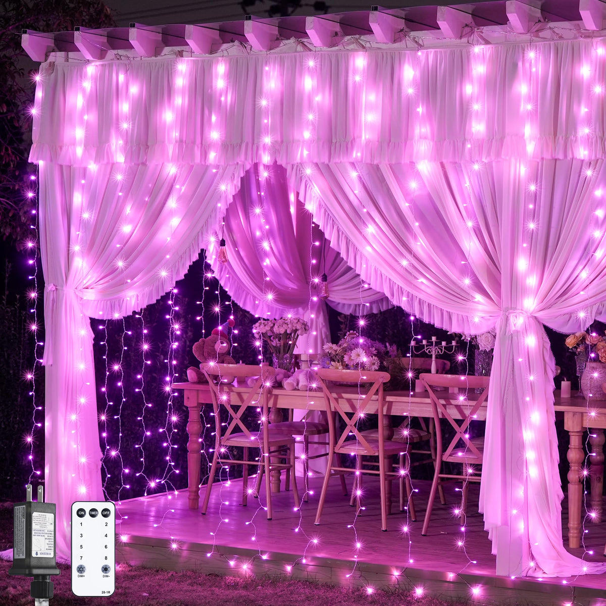 JMEXSUSS 300 LED Remote Control Curtain Lights, Plug in Fairy Curtain Lights Outdoor, Window Wall Hanging String Lights for Bedroom Indoor Dorm Backdrop Wedding Party Patio Christmas Decor, Warm White