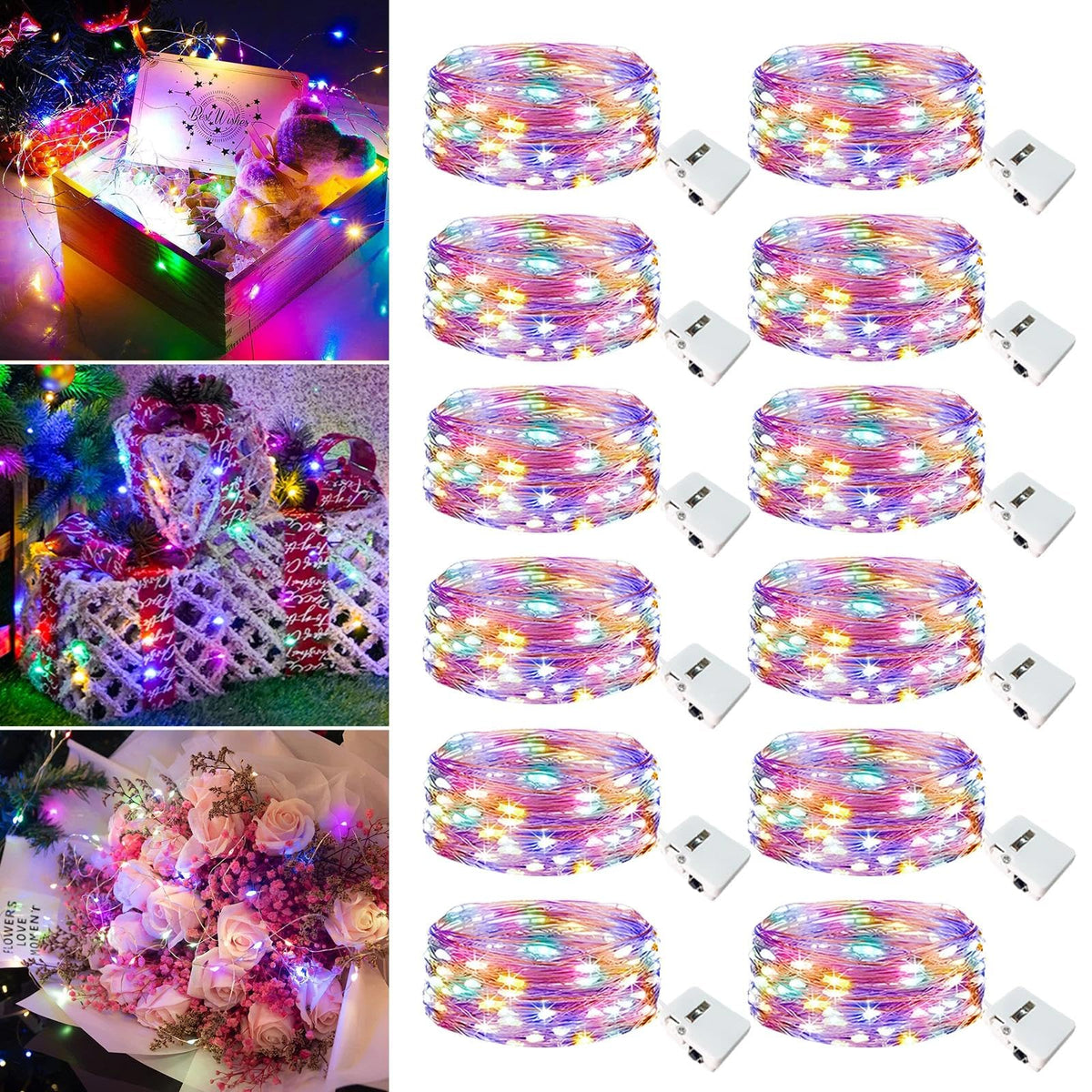 6 Pack Fairy Lights Battery Operated - 7ft 20 Led Twinkle lights 3 Modes, Bulk Mini String Lights Waterproof for Mason Jars Vases DIY Party Table Centerpieces Christmas Decoration -Warm White