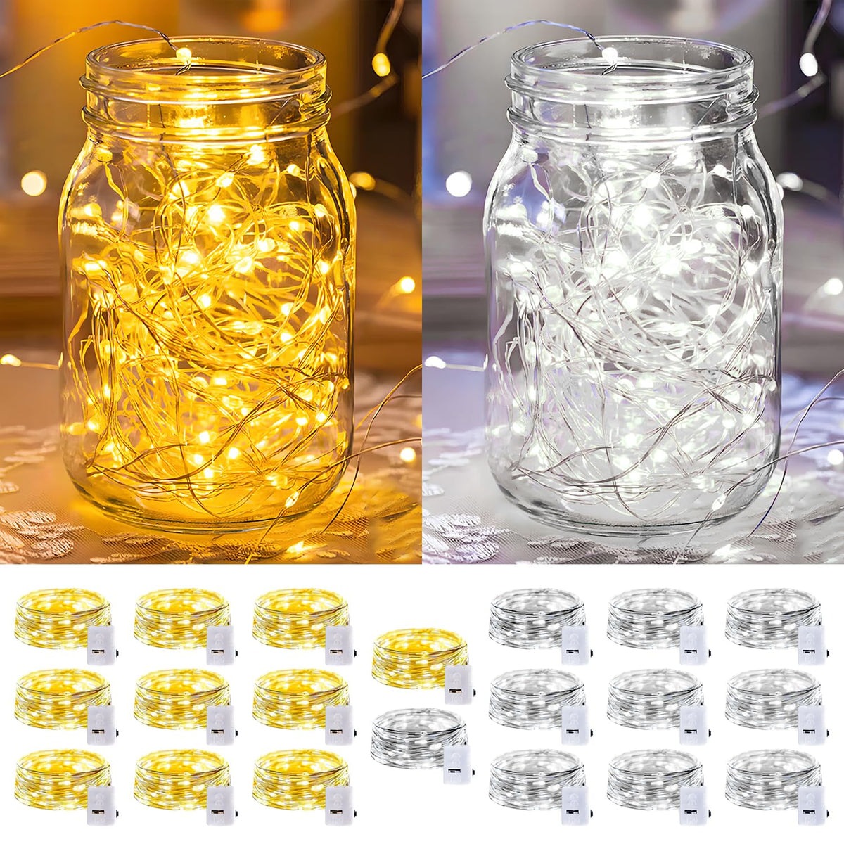 20 Pack LED Fairy Lights Battery Operated,3 Features Blinking Slowly Blinking & just on 7FT 20 LED Waterproof Mini Twinkle String Lights for Wedding Mason Jars Party Christmas Decorations(Warm White)
