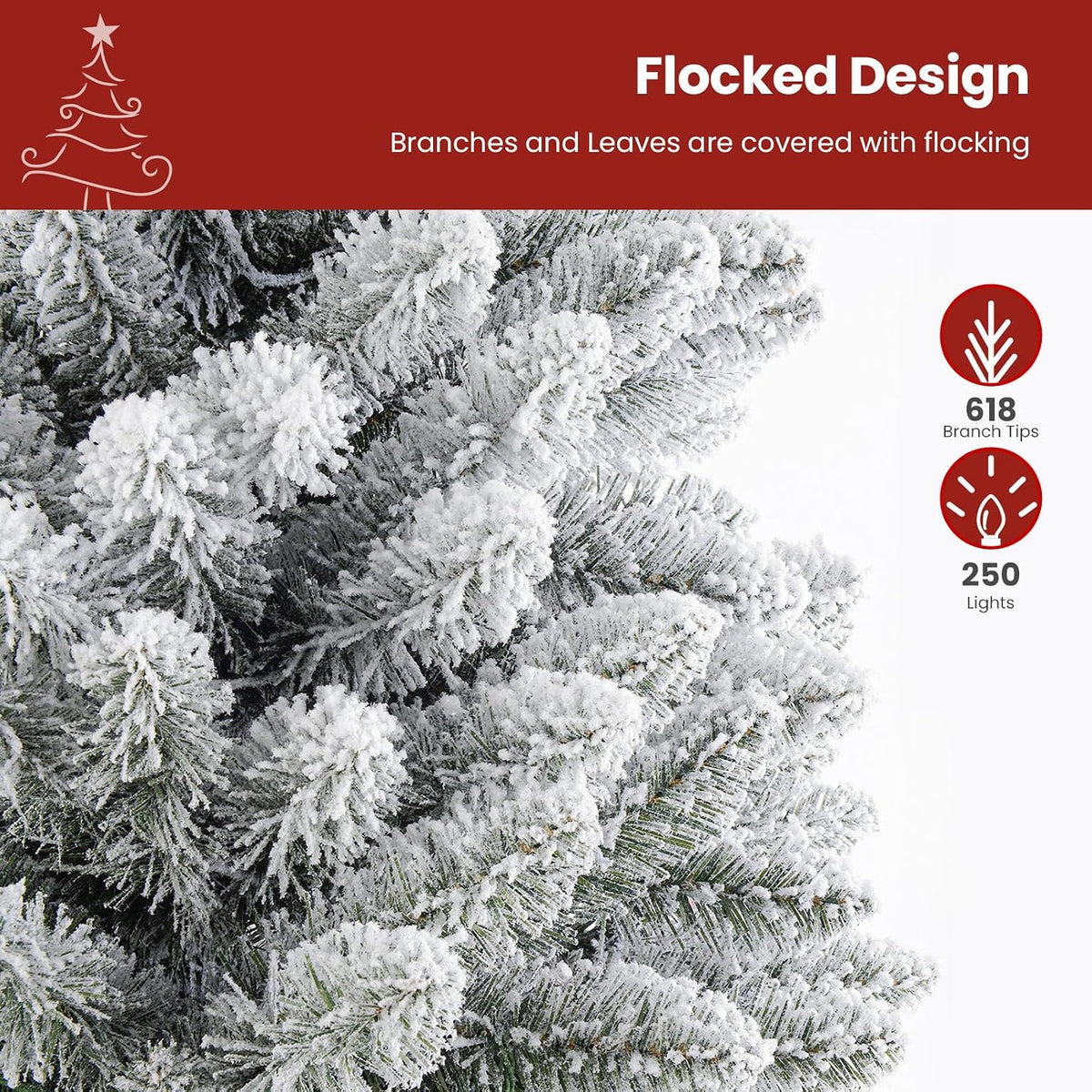 SHareconn 7ft Prelit Snow Flocked Artificial Slim Pencil Christmas Tree