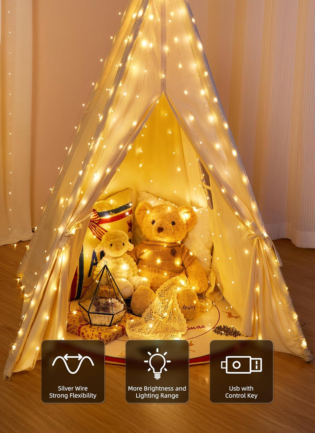 Brightown 300 LED Fairy Curtain Lights, 9.8ft x 9.8ft Curtain String Lights