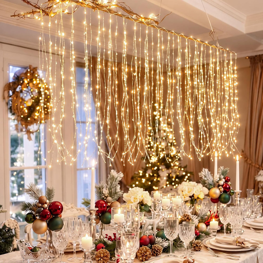 VIHOSE 2 Set Christmas Stair Curtain Light, Per 11.8 Ftx2.6ft, 8 Light Mode