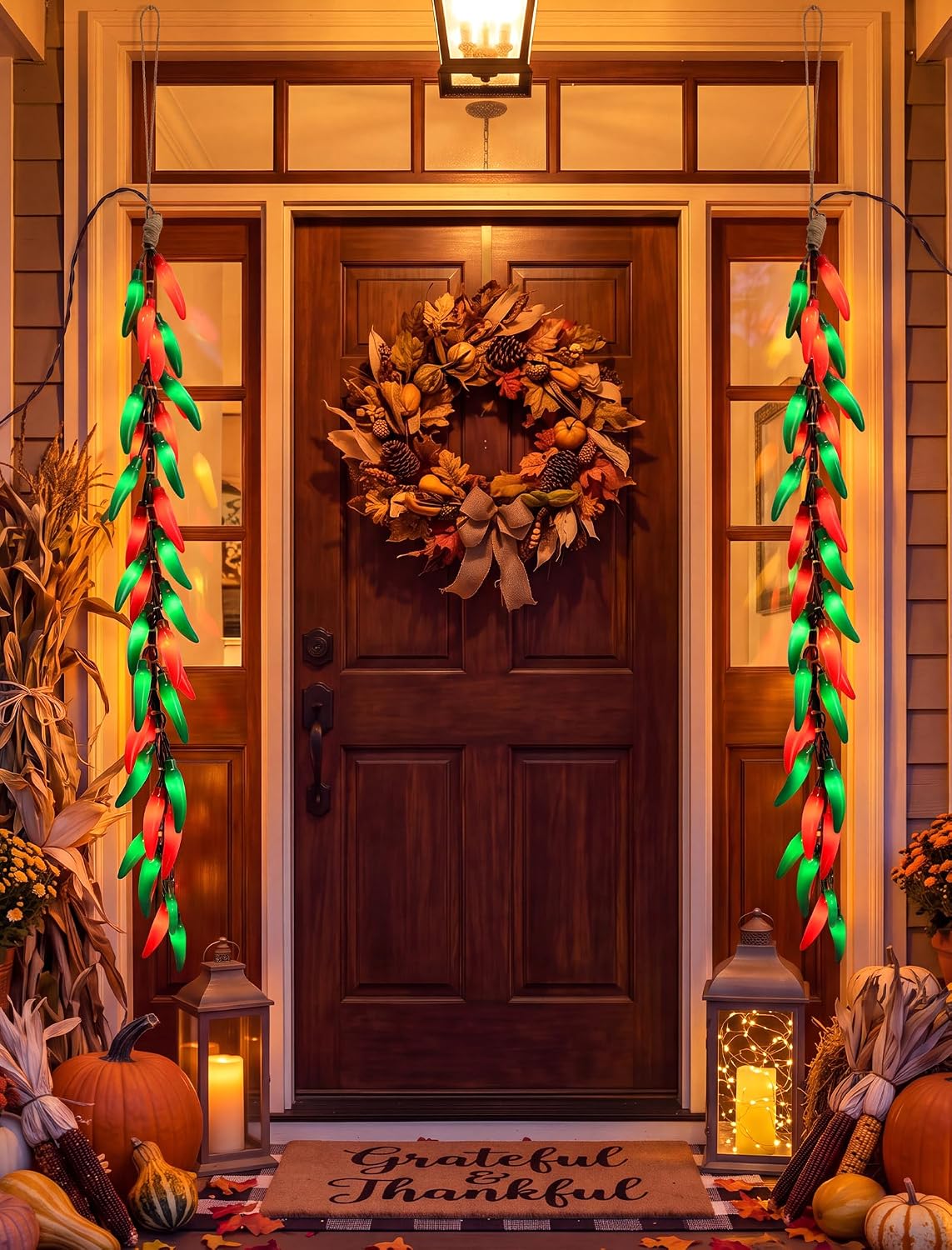 Christmas Chili Pepper Lights, 35 Plug-In Red/Green Pepper Hanging Lights
