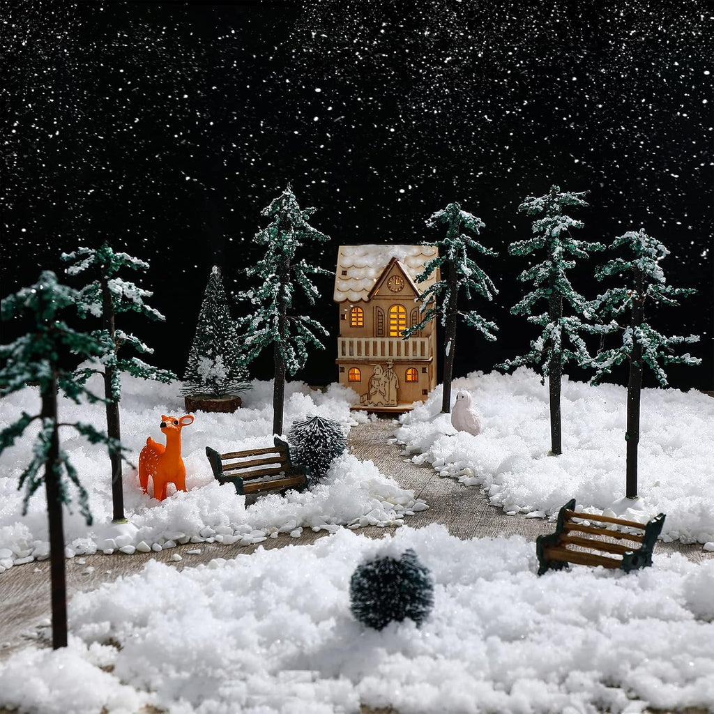 Dingion 6 Pcs Christmas Village Accessories Snow Pine Trees Display