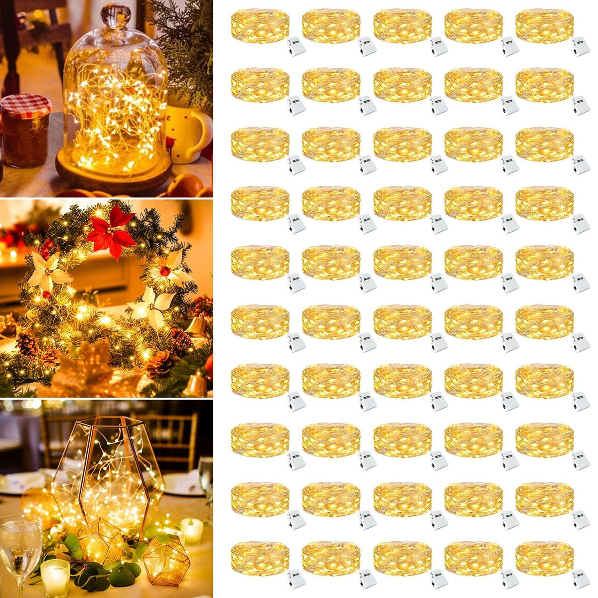 6 Pack Fairy Lights Battery Operated - 7ft 20 Led Twinkle lights 3 Modes, Bulk Mini String Lights Waterproof for Mason Jars Vases DIY Party Table Centerpieces Christmas Decoration -Warm White