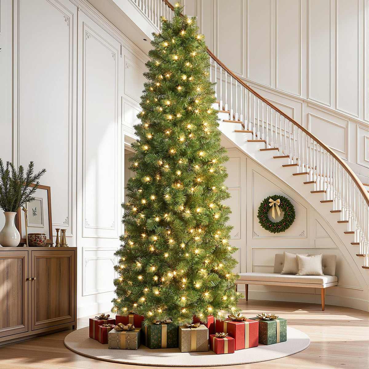 SHareconn Prelit Artificial Pencil Christmas Tree 6FT & Warm White Lights