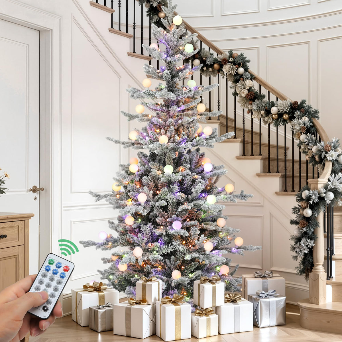 YITAHOME 6.5ft Prelit Aspen Fir Crystal-Decorated Christmas Tree w/Remote