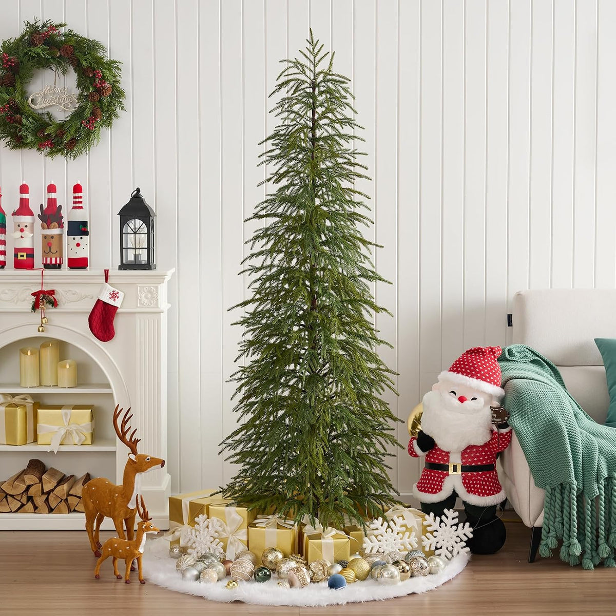 VeriNaTural 6FT Unlit Skinny Artificial Christmas Tree with PE Branches