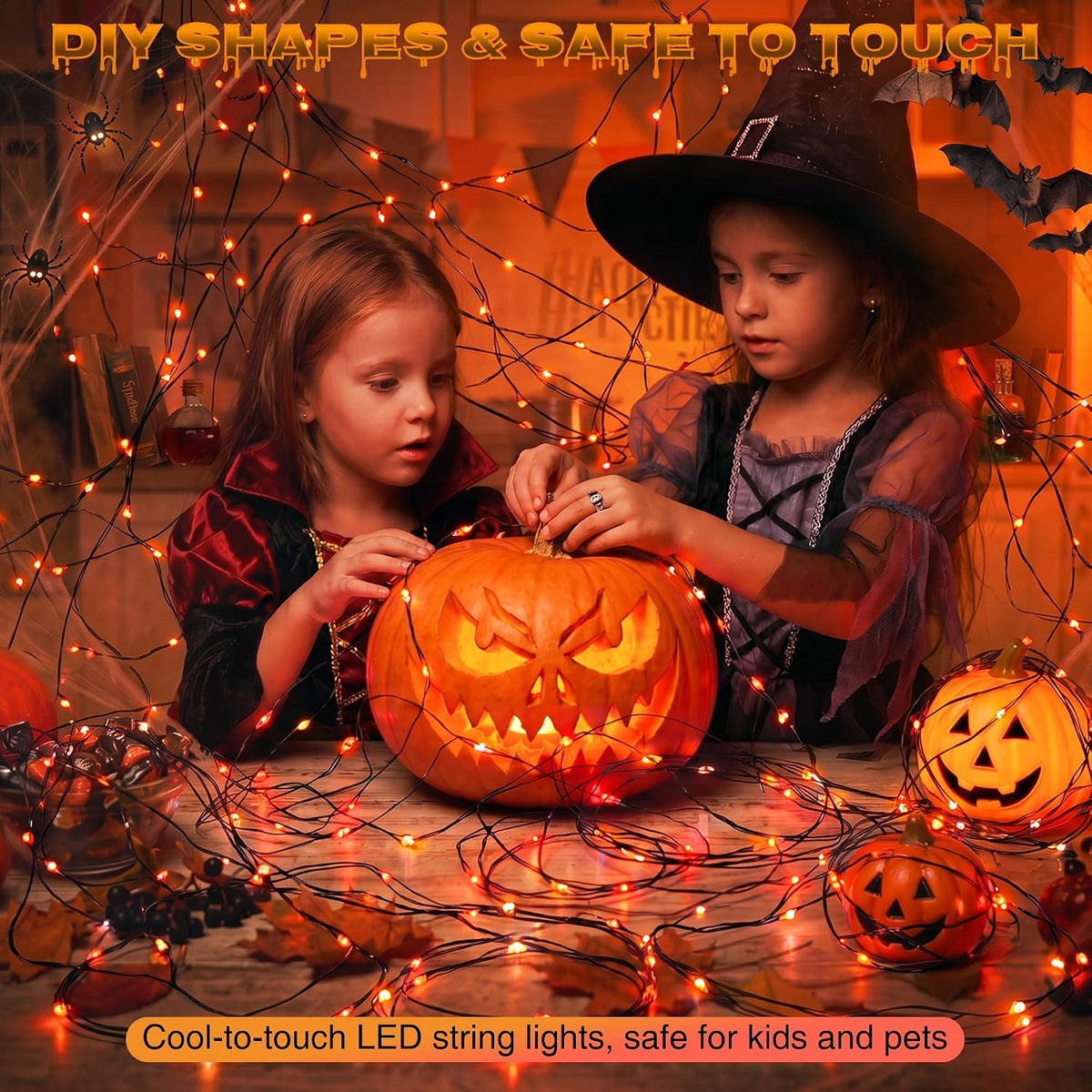 2 Pack Orange Fairy Lights, 16FT 50LED Halloween String Lights