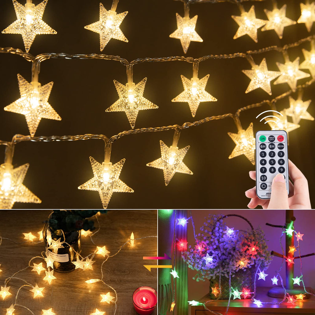 Minetom 33ft Plug in Star String Lights with Remote and Timer