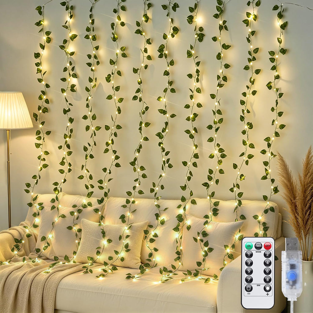 JMEXSUSS Maple Leaf Curtain Lights, 200 LED Fall Garland with Fairy Lights