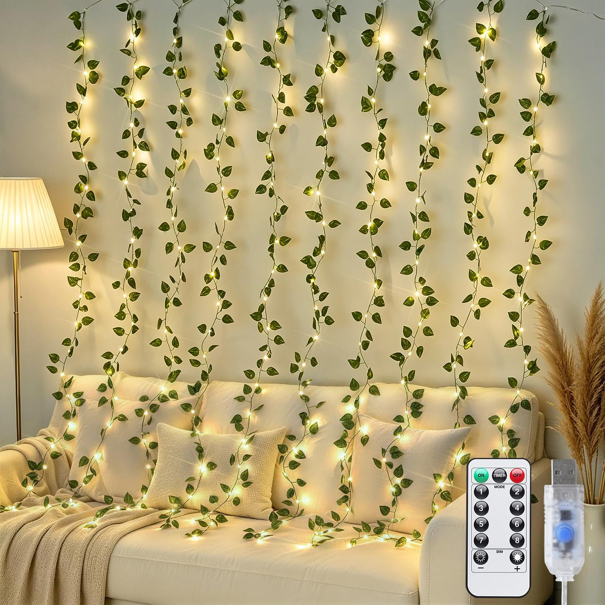 JMEXSUSS Maple Leaf Curtain Lights, 200 LED Fall Garland with Fairy Lights