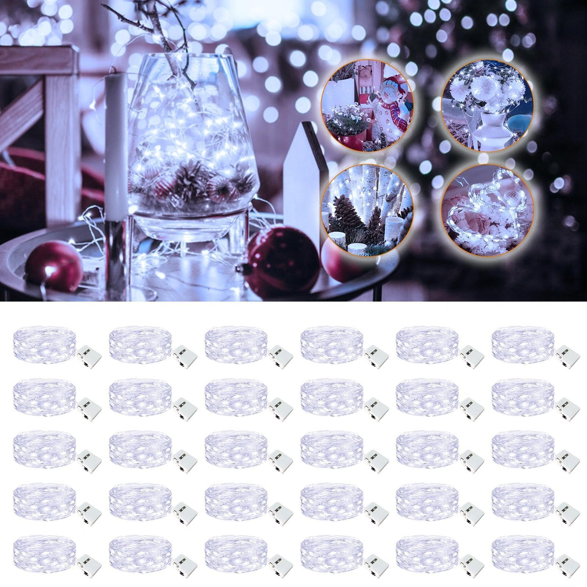 6 Pack Fairy Lights Battery Operated - 7ft 20 Led Twinkle lights 3 Modes, Bulk Mini String Lights Waterproof for Mason Jars Vases DIY Party Table Centerpieces Christmas Decoration -Warm White