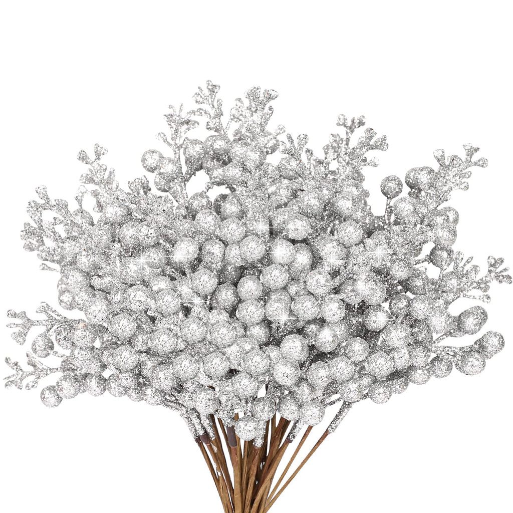 36Pcs Christmas Glitter Berry Stems, 9.5'' Artificial Christmas Tree Picks