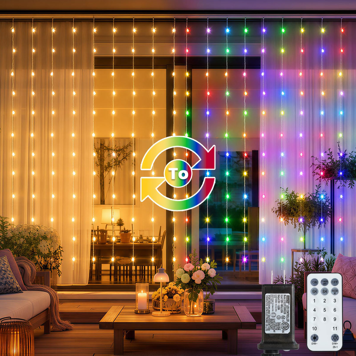 Twinkle Star 300 LED Curtain String Lights, Warm White
