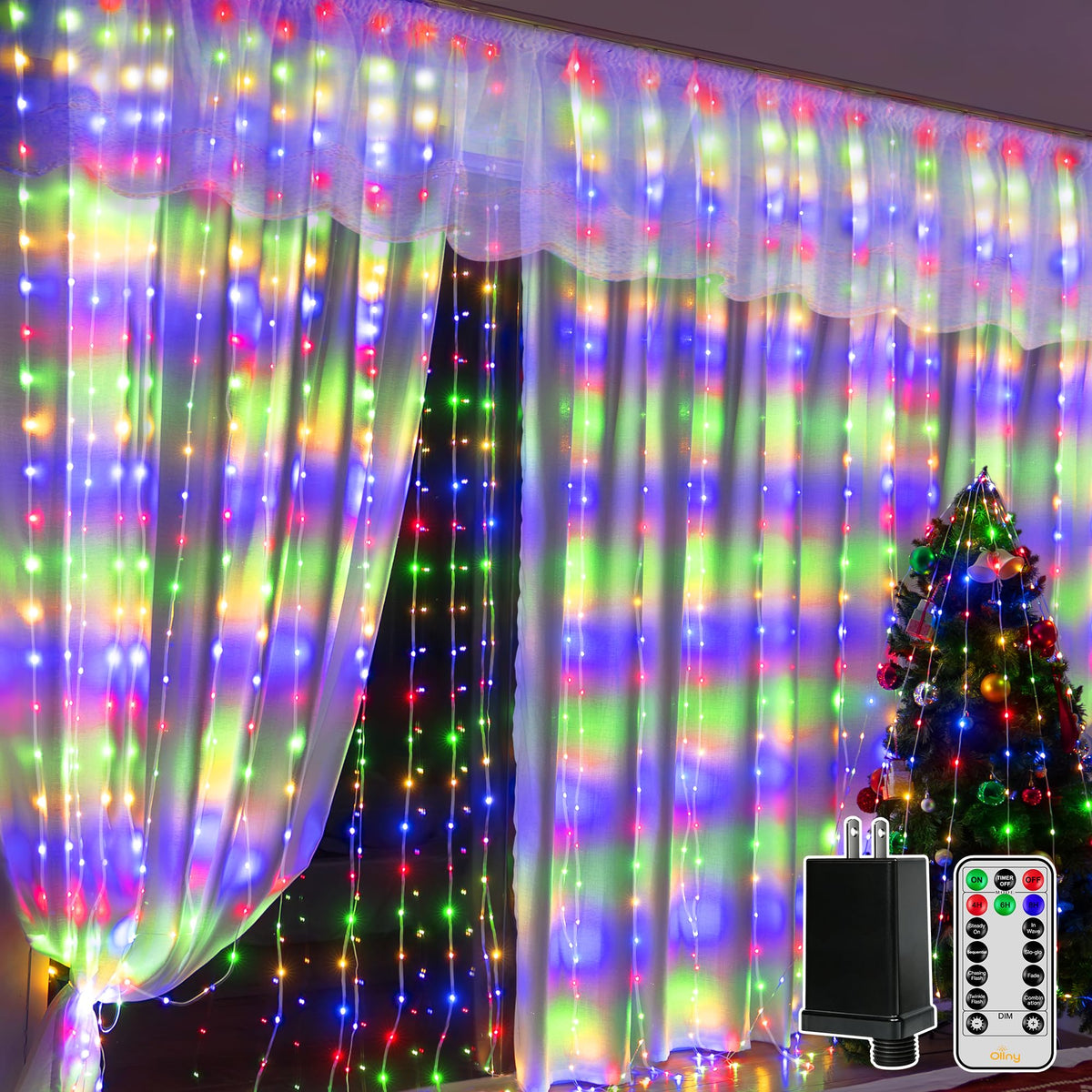 Ollny Curtain Lights 300LED 9.8ftx9.8ft, Connectable IP67 Waterproof